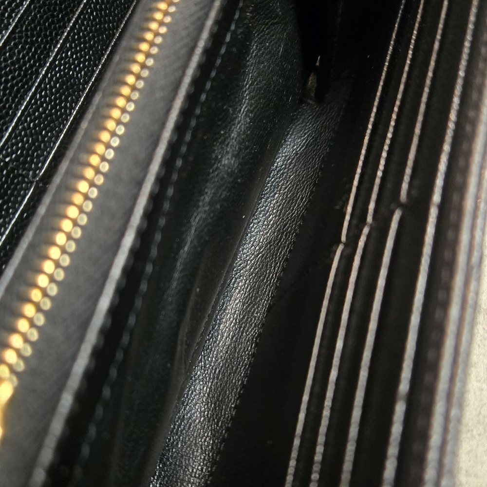 Saint Laurent Grain De Poudre Matelasse Chevron Monogram Flap Wallet - Black - Picture 9 of 15